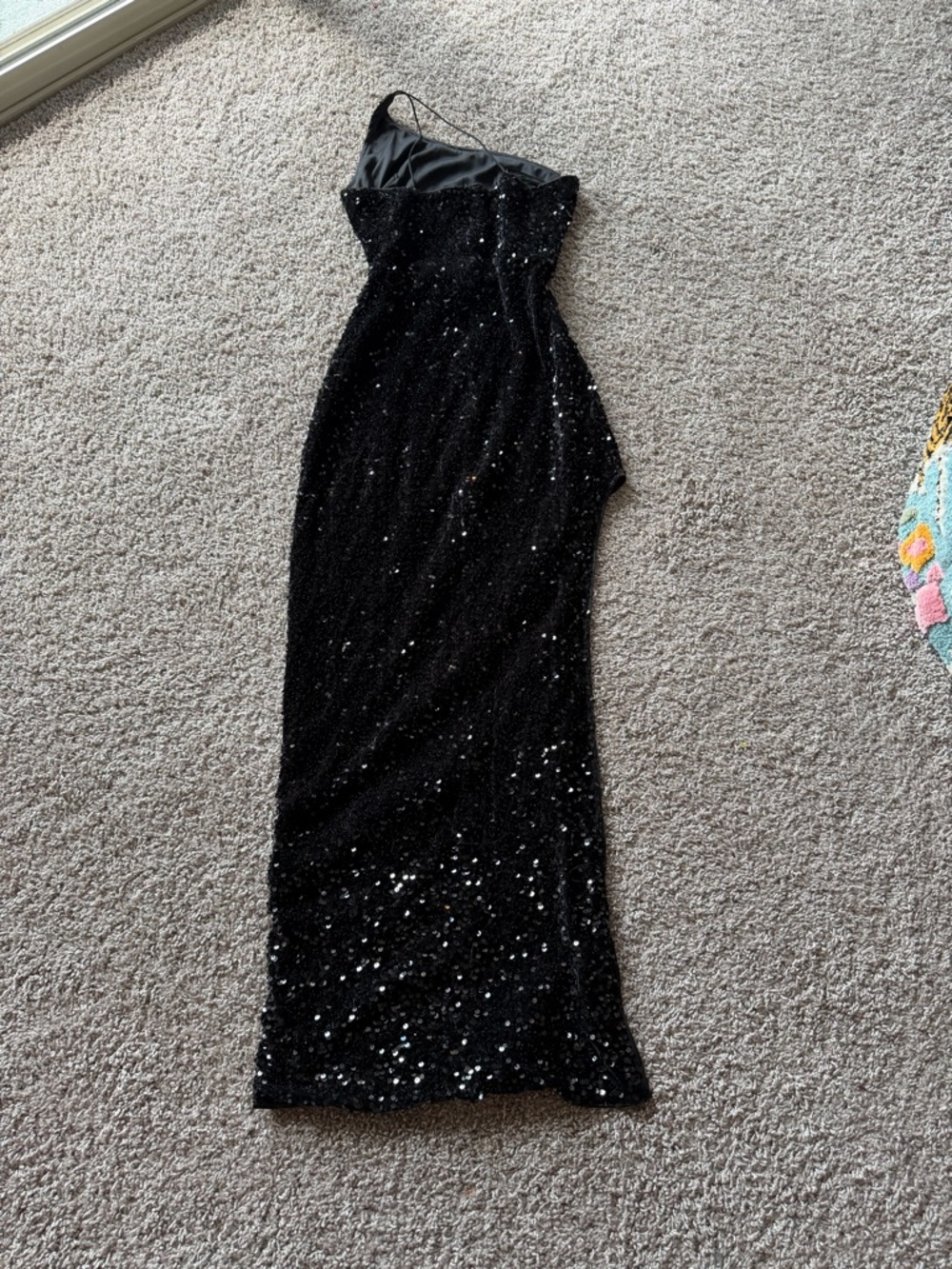 One Shoulder Black Sequin Evening Gown - Picture 5 of 5